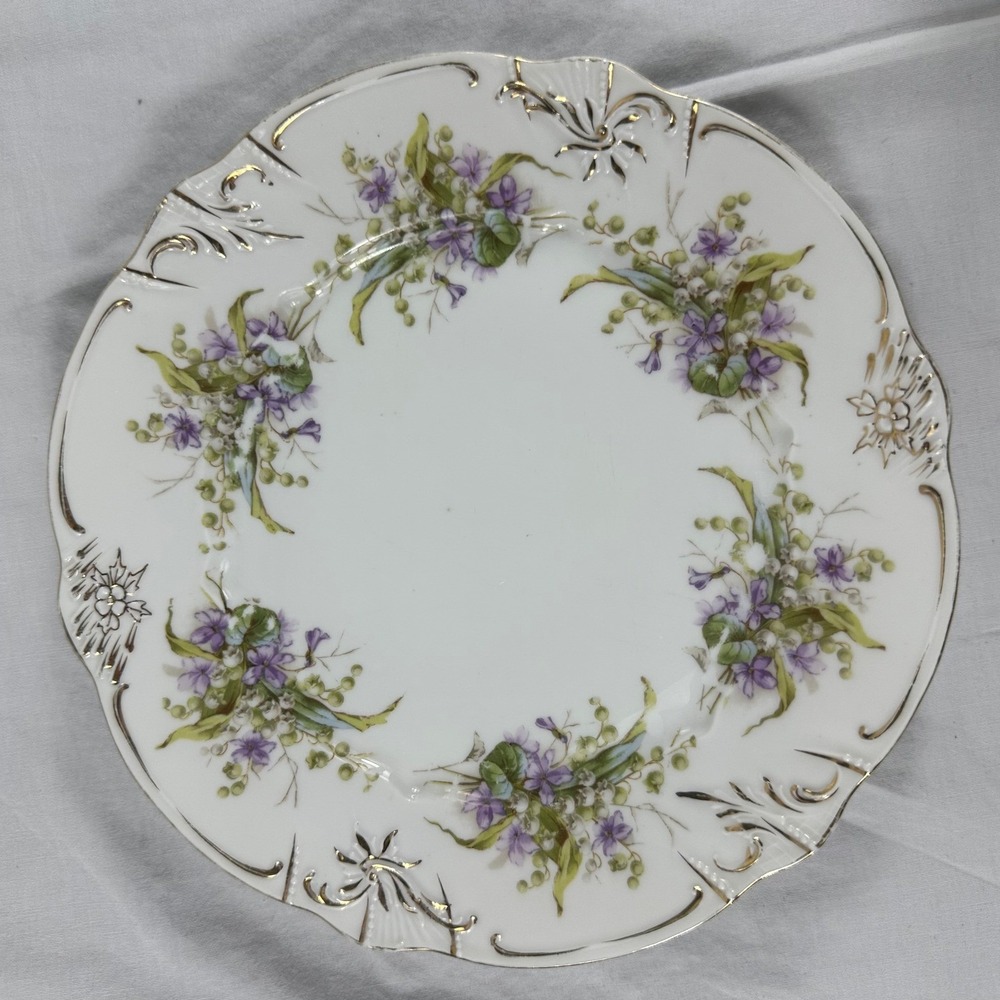 ANTQ Carl Tielsch CT Altwasser Germany Porcelain Plates Purple Violets 4 set 8" - Picture 15 of 16